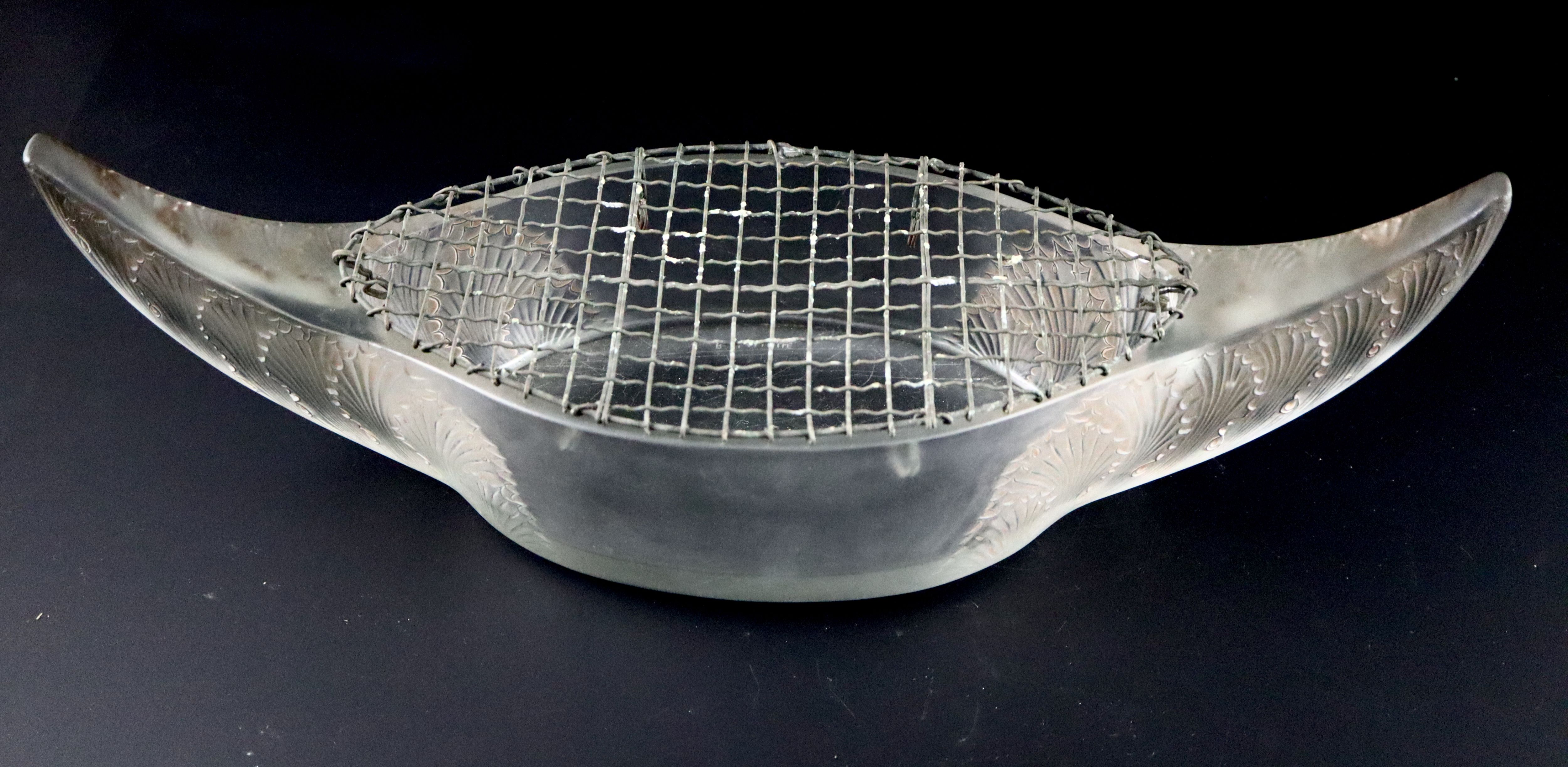 René Lalique. A pre-war frosted glass Acanthes pattern jardiniere, no.3460, designed in 1927, 45cm across
